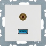 Berker 3315398989 USB/3,5 mm Audio Steckdose S.1/B.3/B.7 polarweiß glänzend 
