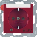 Berker 41101915 Schuko-Steckdose mit Kontroll-LED Beschriftungsfeld und erhöhter Berührungsschutz S.1/B.3/B.7 rot matt 