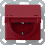 Gira 010402 Schuko-Steckdose 16A 250V mit Klappdeckel mit roter Abdeckung und Aufdruck 'WSV' (weitere Sicherheitsversorgung) Rot glänzend 