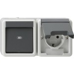 Gira 017730 Kombination Wippschalter Schuko-Steckdose 16A 250V waagerecht mit Klappdeckel Universal-Aus-Wechselschalter Grau