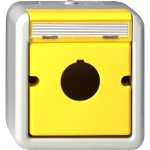 Gira 027130 Gehäuse mit gelbem Zentraleinsatz und Beschriftungsfeld zur Aufnahme von Druck- und Pilztastern ( 22,5mm) Gelb 