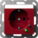 Gira 045102 Schuko-Steckdose 16A 250V mit Überspannungsschutz und Beschriftungsfeld mit roter Abdeckung Rot glänzend 