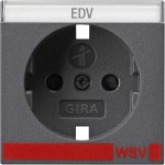 Gira 0923228 Abdeckung für Schuko-Steckdose 16A 250V mit erhöhten Berührungsschutz (Shutter) und Symbol und Beschriftungsfeld Anthrazit 