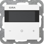Gira 200403 Raumklimasensor Standard mit integriertem Busankoppler für KNX. Segmentbasiertes Display zeigt Betriebsmodus 