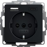 Gira 2459005 Schuko-Steckdose 16A 250V mit erhöhten Berührungsschutz (Shutter) und USB-Spannungsversorgung 2-fach Typ A / Typ C Schwarz matt 