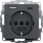 Gira 245928 Schuko-Steckdose 16A 250V mit erhöhten Berührungsschutz (Shutter) und USB-Spannungsversorgung 2-fach Typ A / Typ C Anthrazit 
