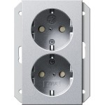 Gira 273526 SCHUKO-Doppelsteckdose 2-fach mit erhöhtem Berührungsschutz Safety Plus für Unterputz-Gerätedose 1,5fach Alu 