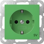 Gira 4453107 Schuko-Steckdose 16A 250V mit erhöhten Berührungsschutz (Shutter) mit grüner Abdeckung und Aufdruck 'SV' (Sicherheitsversorgung) Grün glänzend 