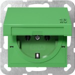 Gira 4454107 SCHUKO-Steckdose 16 A 250 V~ mit gruenem Klappdeckel und erhoehtem Beruehrungsschutz, passend fuer System 