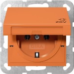 Gira 4454109 Schuko-Steckdose 16A 250V mit Klappdeckel mit oranger Abdeckung und Aufdruck 'ZSV' (zusätzliche Sicherheitsversorgung) Orange glänzend 