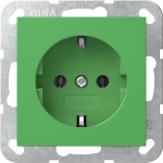 Gira 4455107 SCHUKO-Steckdose 16 A 250 V~ mit grün glänzendem Thermoplastsockel und stabilem Stahltragring 
