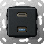 Gira 567810 Einsatz HDMI und USB 3.0 Typ A Kupplung Schwarz matt 