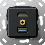 Gira 568110 Einsatz HDMI USB 3.0 Typ A und Miniklinke 3,5mm Kabelpeitsche Schwarz matt 