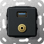 Gira 568710 Einsatz USB 3.0 Typ A und Miniklinke 3,5mm Kabelpeitsche Schwarz matt 