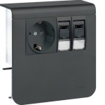 Hager SL200809209011 Geräteträger Steckdose+Datenanschluss 2xCat. 6A zu SL 20x80mm graphitschwarz 