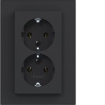 Hager WAS2177BM Doppelsteckdose SCHUKO mit Abdeckplatte, hoch, Steckklemmen, A.8, n.schwarz mt 