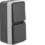 Hager WNC080 Kombination Wechselschalter Steckdose Aufputz SCHUKO mit Klappdeckel W.1, grau 