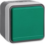 Hager WNC100V Hager Steckdose mit Schutzkontaktstift, Aufputz, grüner Klappdeckel, grau, geeignet für W.1 IP55 