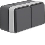 Hager WNC142 Aufputzsteckdose SCHUKO 2-fach waagerecht mit Klappdeckel 2 Schieber W.1, grau 