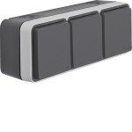 Hager WNC143 Aufputzsteckdose SCHUKO 3-fach waagerecht mit Klappdeckel, W.1, grau 