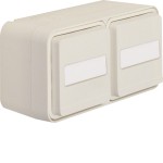 Hager WNC145B Hager Steckdose SCHUKO 2-fach waagerecht mit Klappdeckel und Beschriftungsfeld, W.1 Aufputz IP55, weiß 