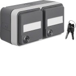 Hager WNC147 Aufputzsteckdose SCHUKO 2-fach mit Klappdeckel, Beschriftungsfeld, W.1 grau 