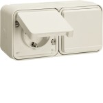 Hager WNC182B Steckdose SCHUKO AP 2fach waager. mit Klappd., 4 Leitungseinf.,W.1 IP55, p.weiß 