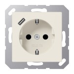 Jung A1520-18C SCHUKO Steckdose 16A 250V mit USB-Ladegerät 1xTyp C integrierter erhöhter Berührungsschutz SAFETY+ Serie AS cremeweiß 