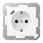 Jung A1520-18CWWM SCHUKO Steckdose 16A 250V mit USB-Ladegerät 1xTyp C integrierter erhöhter Berührungsschutz SAFETY+ Serie A schneeweiß matt 