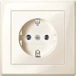Merten MEG2401-1444 Schuko-Steckdose mit voller Abdeckplatte Schraub-Liftklemmen cremeweiß glänzend M-SMART 