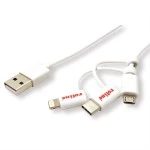 roline 11.02.8329 USB 2.0 Sync- & Ladekabel Typ A/Typ C / 8-Pin / USB MicroB weiß 1 Meter 