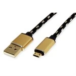 roline 11.02.8819 GOLD USB 2.0 Kabel Typ A Stecker/Micro B Stecker (reversibel) 0,8 Meter 