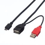 roline 19.08.1009 USB 2.0 Y-Kabel 2x Typ A (ST / Buchse)/Micro B Stecker 1 Meter 