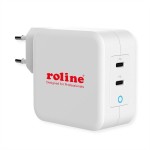 roline 19.11.1053 USB Charger mit Euro-Stecker 2 Port 2x Typ-C PD) GaN 100W 