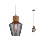 Paulmann 797.40 Neordic Pendelleuchte Edla E27 max. 20W Rauchglas/Kork/Schwarz dimmbar Glas/Kork/Metall 