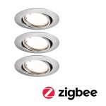 Paulmann 924.64 LED Einbauleuchte Smart Home Zigbee Base Coin Basisset schwenkbarar rund 90mm 20° 3x4,9W 3x430lm 230V dimmbar 3000K Eisen gebürstet 