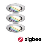 Paulmann 924.67 LED Einbauleuchte Smart Home Zigbee Base Coin Basisset schwenkbarar rund 90mm 20° 3x4,9W 3x420lm 230V dimmbar RGBW+ Eisen gebürstet 