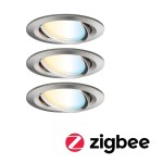 Paulmann 929.62 LED Einbauleuchte Smart Home Zigbee Nova Plus Coin Basisset schwenkbarar rund 84mm 50° Coin 3x6W 3x470lm 230V dimmbar Tunable White Eisen gebürstet 