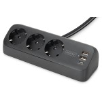 Digitus DA-70625 3-fach Office-Steckdosenleiste mit 2x USB-A und 1x USB-C Anschlüssen, Schwarz 