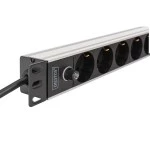 Digitus DN-95437 Steckdosenleiste mit Aluminiumprofil und Vorsicherung, 9-fach Schutzkontaktsteckdose, 2 m Zuleitung IEC C14 Stecker 