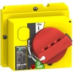 Schneider Electric LV429339 Direkter Drehantrieb mit rotem Griff auf gelbem Hintergrund ComPact NSX100-250 