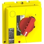 Schneider Electric LV432599 Direkter Drehantrieb mit rotem Griff auf gelbem Hintergrund ComPact NSX400-630 