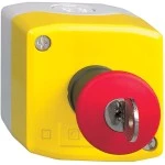 Schneider XALK188G Aufbaugehäuse, Harmony XALK, Kunststoff, hellgrau, gelb, 1 Not-Aus-Schalter, Schlüsselentriegelung, 2Ö+1S 