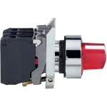 Schneider XB4BK124B5 Leuchtwahlschalter, Harmony XB4, Metall, 22mm, rot, universelle LED, 2 Stellungen, 1S+1Ö, 24V ACDC 