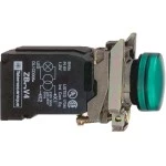 Schneider XB4BV43 Leuchtmelder, Harmony XB4, Metall, 22mm, grün, mit Trafo, Glühlampe BA9s, glatte Kalotte, Schraubklemme, 230V AC 
