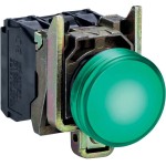 Schneider XB4BVB3 Leuchtmelder, Harmony XB4, Metall, 22mm, grün, universelle LED, glatte Kalotte, Schraubklemme, 24V ACDC 