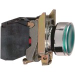 Schneider XB4BW33G5 Leuchtdrucktaster, Harmony XB4, Metall, 22mm, grün, unbeschirftet, universelle LED, glatte Kalotte, 1S+1Ö, 110-120V AC 