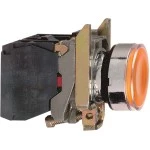 Schneider XB4BW35G5 Leuchtdrucktaster, Harmony XB4, Metall, 22mm, orange, unbeschirftet, universelle LED, glatte Kalotte, 1S+1Ö, 110-120V AC 