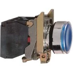 Schneider XB4BW36G5 Leuchtdrucktaster, Harmony XB4, Metall, 22mm, blau, unbeschirftet, universelle LED, glatte Kalotte, 1S+1Ö, 110-120V AC 