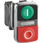 Schneider XB4BW73731G5 Doppeldrucktaster, Harmony XB4, Metall, 22mm, grün, rot, beschriftet I/O, beleuchtet, tastend, 1S+1Ö, 120V AC 
